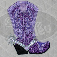 Applique Western Cowboy Cowgirl Boot with Spur Machine Embroidery Design