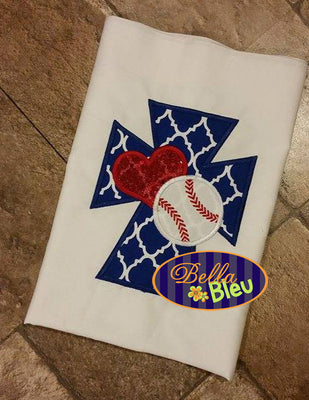 Cross Love Baseball Applique machine embroidery design