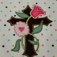 Religious Cross with Flowers Flower Machine Embroidery Applique design 6x10