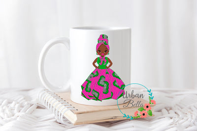 Ankara Pink & Green print Sorority Girl Mug