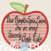 Dear Pumpkin Spice Lovers Apple Cider Funny Saying Motif Machine Embroidery design