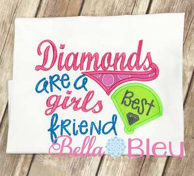 Softball Baseball Diamonds are a girls best friend machine embroidery design