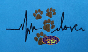 EKG Heartbeat heart beat of Dog Puppy paw prints love fill machine Embroidery Designs Design