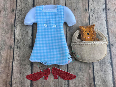 ITH Elf WOZ Dorothy Dress costume Basket Ruby slippers and Dog Toto sweater shirt