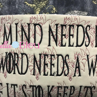 Inspired Game of Thrones 8x12 Dragon Stipple Quilting Motif with Reading Pillow Words Saying Machine Embroidery Design