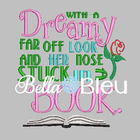 Reading Pillow Quote Find Dreamy eye and nose in book Princess Machine Embroidery Applique Design