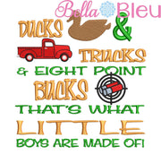 Ducks Trucks & 8 Point bucks reading pillow embroidery saying with Vintage Red truck, duck and some buck shots embroidery design