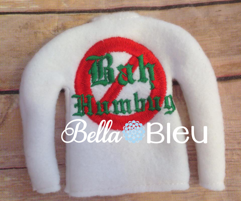 ITH In The Hoop Elf Bah Humbug Sweater Shirt Embroidery Design Christmas