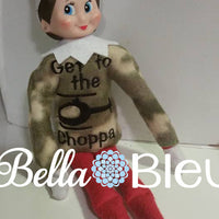 ITH In The Hoop Elf Get to the Choppa Helicopter Sweater Shirt Embroidery Design Arnold Inspired