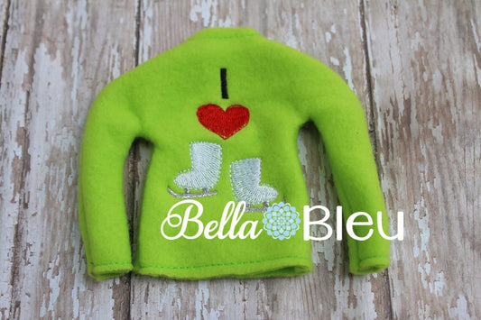 ITH In The Hoop Elf I love heart Ice Skating Embroidery Design