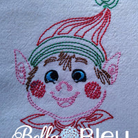 Beautiful Christmas Holiday Boy Elf quick stitch Colorwork Redwork Machine embroidery design