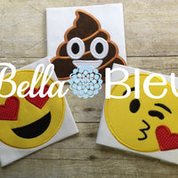 Emoji Poo Poop Kisses and Love Faces set of 3 embroidery applique designs
