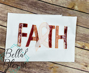 Faith Ribbon Cancer Awareness Bean Stitch Applique