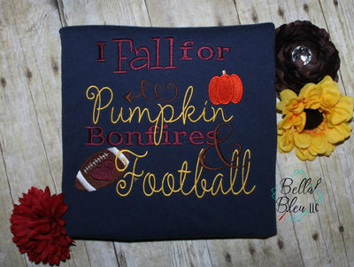 I fall for pumpkins, bonfires and football saying Embroidery Design