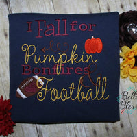 Fall Football Saying Embroidery Design - Pumpkin Football Bonfires Embroidery