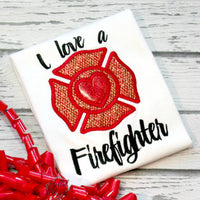 I love Firefighter badge Machine Applique Embroidery design 5x7