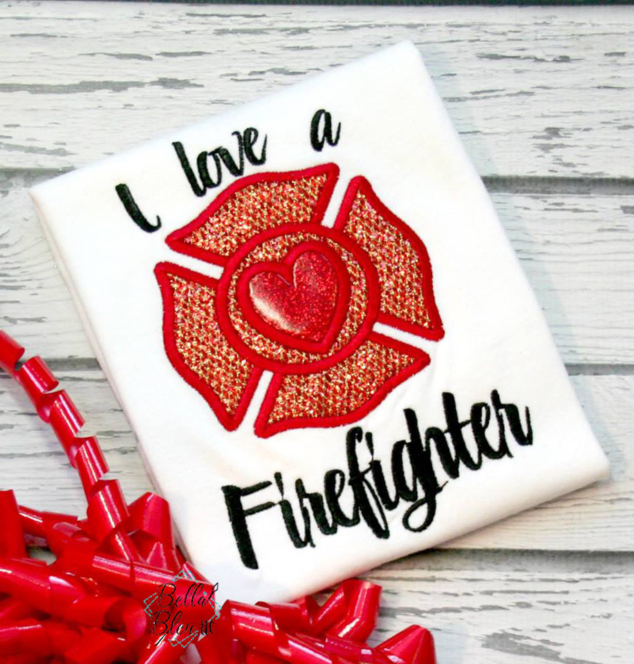 I love Firefighter badge Machine Applique Embroidery design 6x10