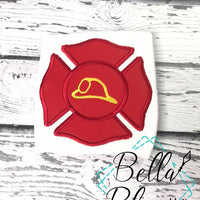 Fireman Firefighter badge with helmet Machine Applique Embroidery design