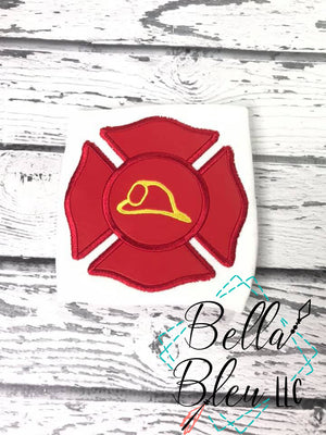 Fireman Firefighter badge with helmet Machine Applique Embroidery design