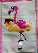 Flamingo wearing a Duck Donut Machine Applique Embroidery Design