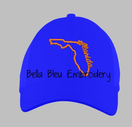 State of Florida with Signature Florida baseball hat cap machine embroidery design