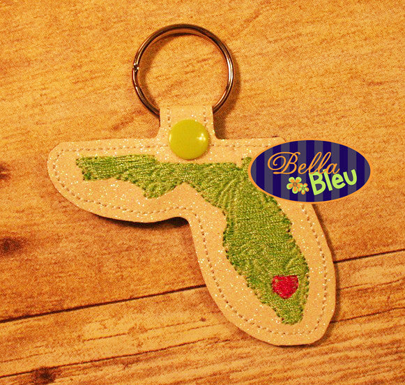 Florida Palm Tree filled key chain key fob in the hoop machine embroidery design