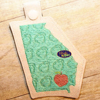 Georgia State Peach filled key fob key chain machine in the hoop embroidery design