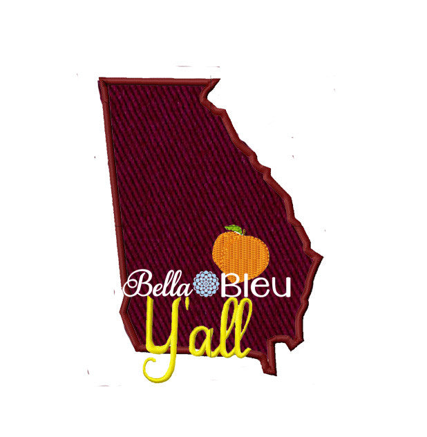 State of Georgia with Y'all signature saying Machine Applique Embroidery design