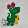 Girl with Bow Alligator Gators holding Pencil back to school machine embroidery design