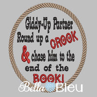 Giddy Up Cowboy Reading Book Pillow Saying machine Embroidery design Rope Western Frame
