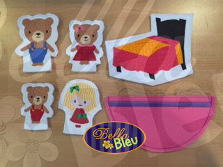 ITH in the hoop Goldilocks and the 3 three bears Finger Puppets Applique machine embroidery