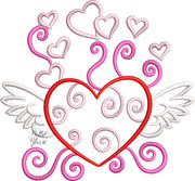 Valentines Heart with Wings Outline Machine Embroidery Design