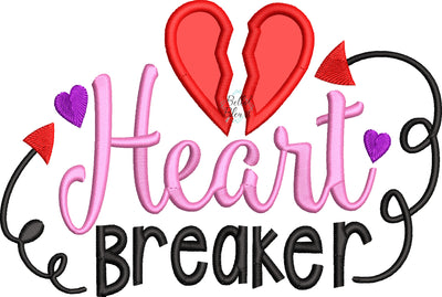 Heart Breaker Valentines Machine Applique Embroidery Design
