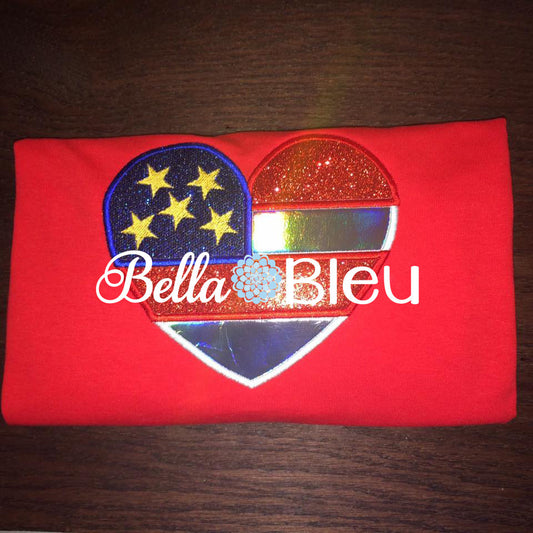 Applique American Heart Shaped Flag Machine Embroidery Applique Design