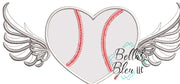 Baseball Softball Heart with Wings Applique