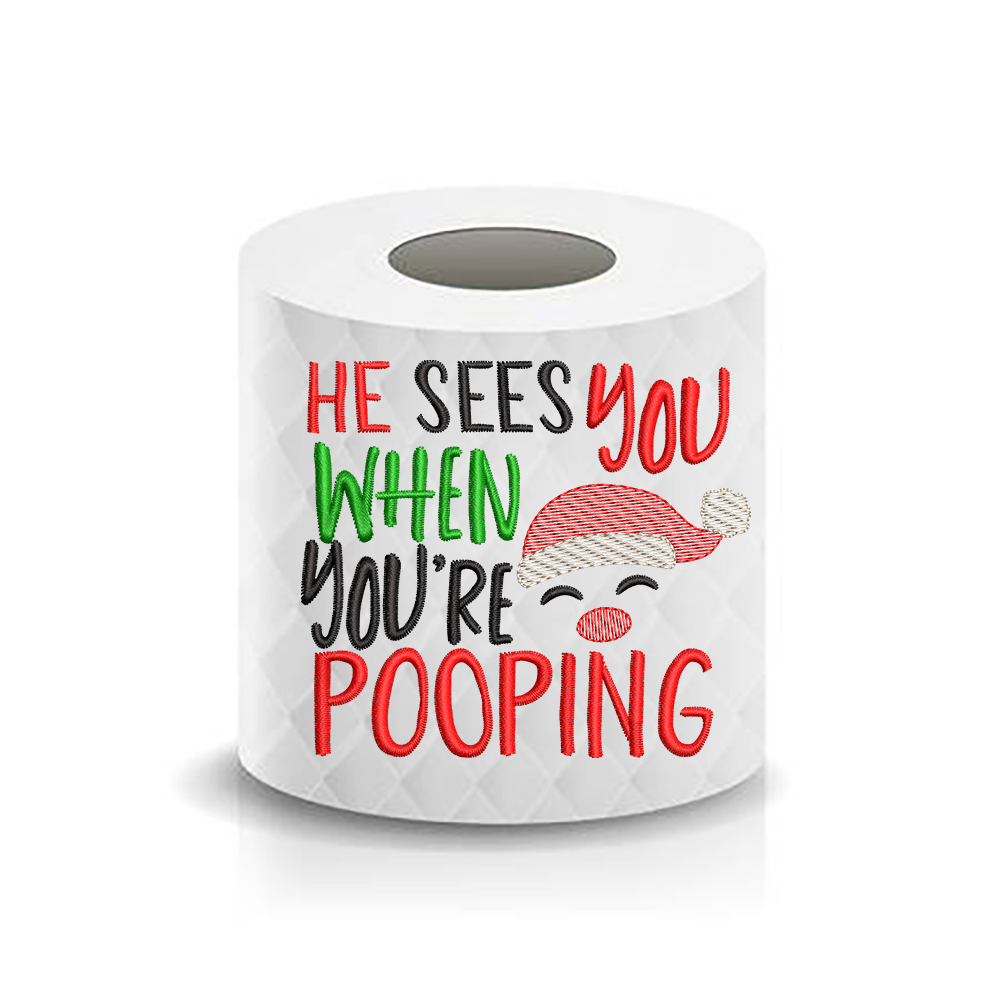 Christmas Funny Saying He sees you Santa Toilet Paper Machine Embroidery  Design sketchy