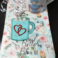 Hot Chocolate Mug Reading Pillow Applique Machine Embroidery design