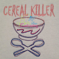 Cereal Killer Outline with Cross Spoons Machine Embroidery Design Geeky