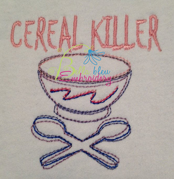 Cereal Killer Outline with Cross Spoons Machine Embroidery Design Geeky
