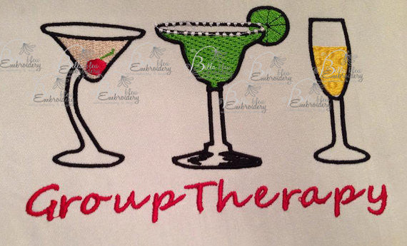 Funny Wine Embroidery Design, Cocktails Wine Embroidery Design, Group Therapy Machine Embroidery Design