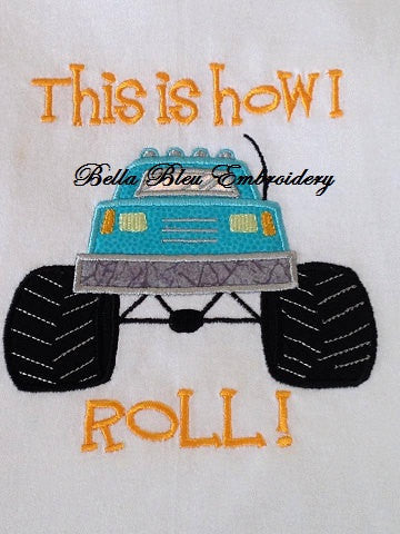 Boys Monster Truck Applique Embroidery Design 3 sizes