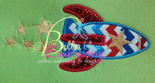 Take me to the Moon Star Rocket Applique Embroidery Design