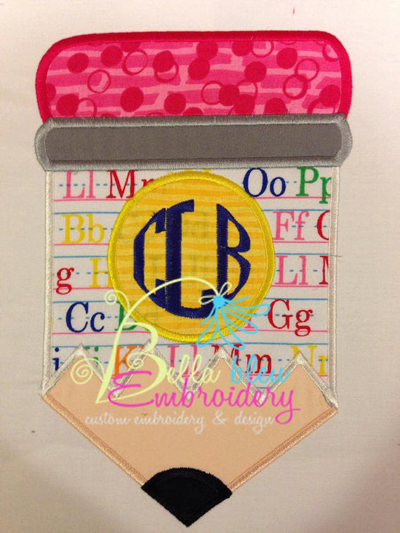 Back to School Monogram Chubby Pencil Applique Embroidery Designs