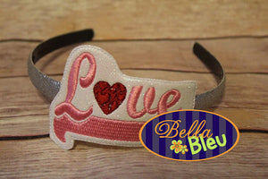 In the hoop Love Valentines Headband Slider Topper machine embroidery design