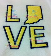 Indiana State Love Applique Embroidery Design Monogram
