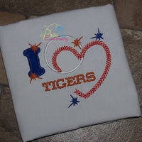 I love Baseball heart with stitches Applique Embroidery Design