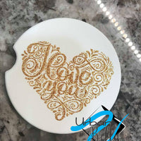 Gold I Love You Heart Valentines Drink Sand Stone Car coaster