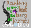 Reading Pillow Quote, Reading Pillow Embroidery design, Saying Quotes, Reading a good book is like taking a journey embroidery design