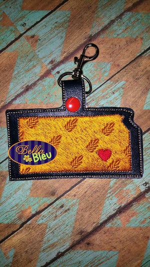 Kansas State Wheat filled key chain key fob machine embroidery in the hoop design