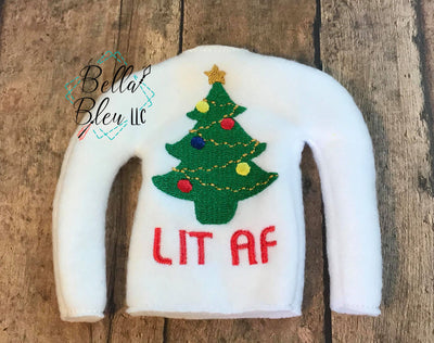 Christmas Tree ITH Elf Lit AF Sweater Shirt machine embroidery design